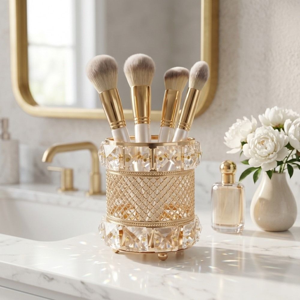 Gold Makeup Brush Holder Organ - Luxury Skincare And Makeup Brands 评论和价格