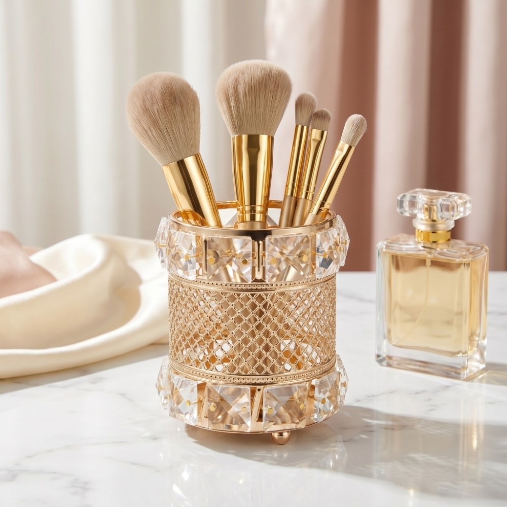 Gold Makeup Brush Holder Organ - Luxury Skincare And Makeup Brands 评论和价格